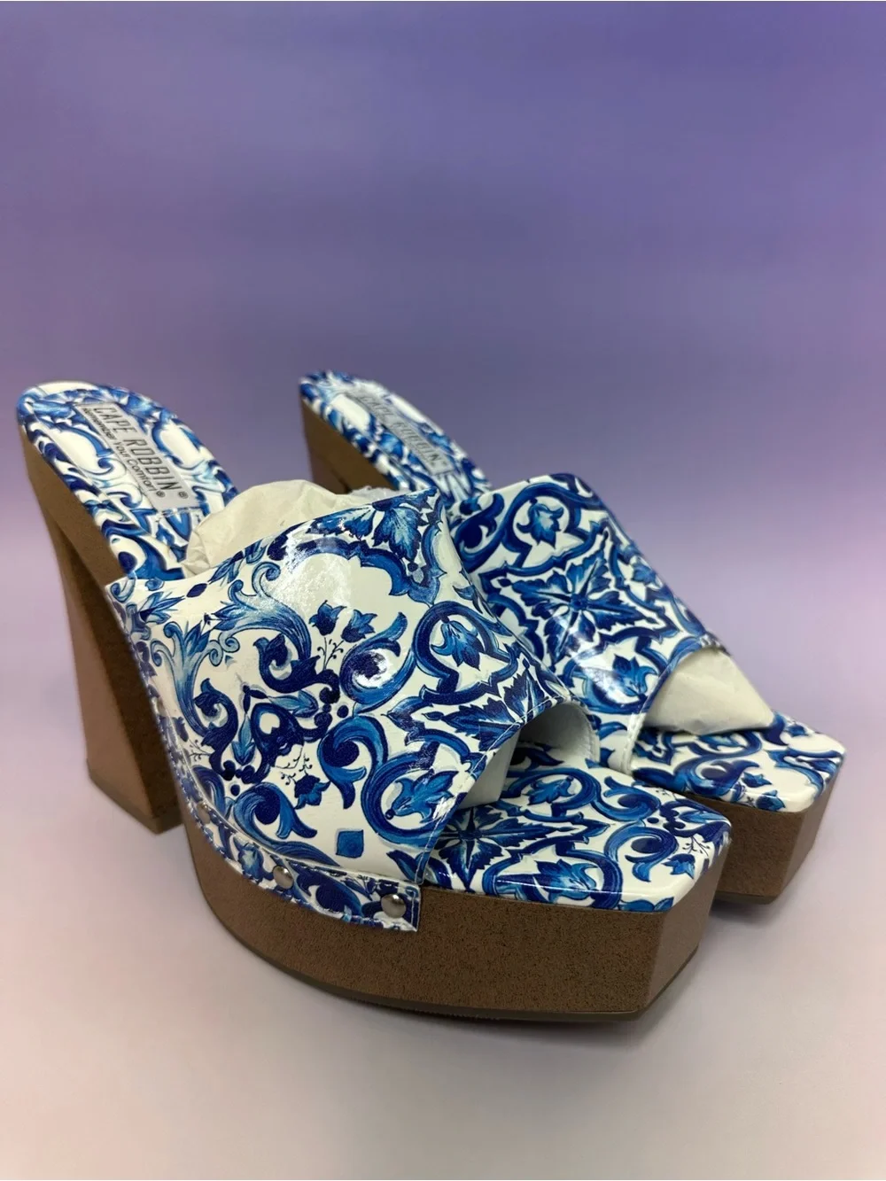 Cape Robbin Blue & White Patterned Platform Wedge Sandals